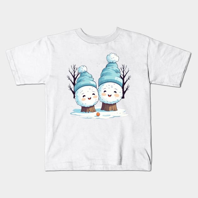 Snowmen Kids T-Shirt by TooplesArt